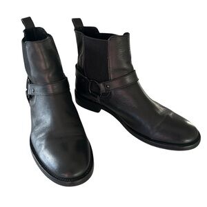 Paruno Black Leather Harness Chelsea Ankle Boots Size 10